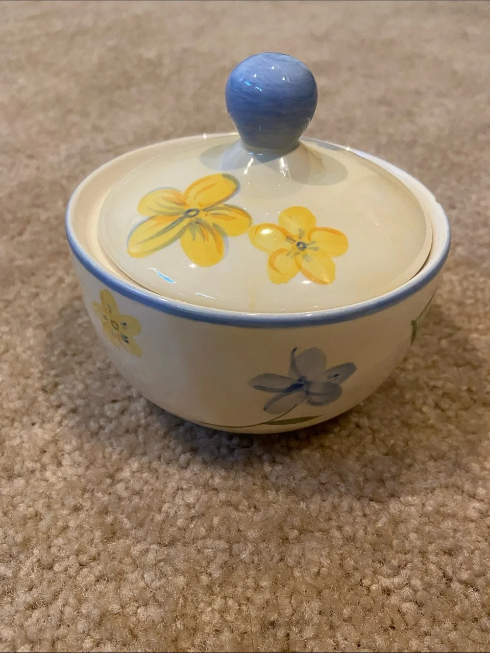 Vintage 2001 April Cornell Cottage Core Ceramic Sugar Bowl Dish & Lid Y2K Chip
